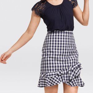 Draper James Dolly Check Flutter Skirt- Navy